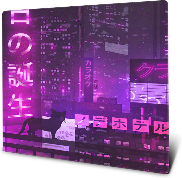 Glyss Purple glass mousepad, vaporwave neon print