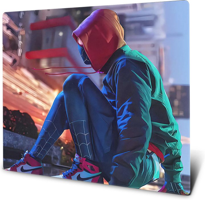 Glyss Spidey glass mousepad, neon city print